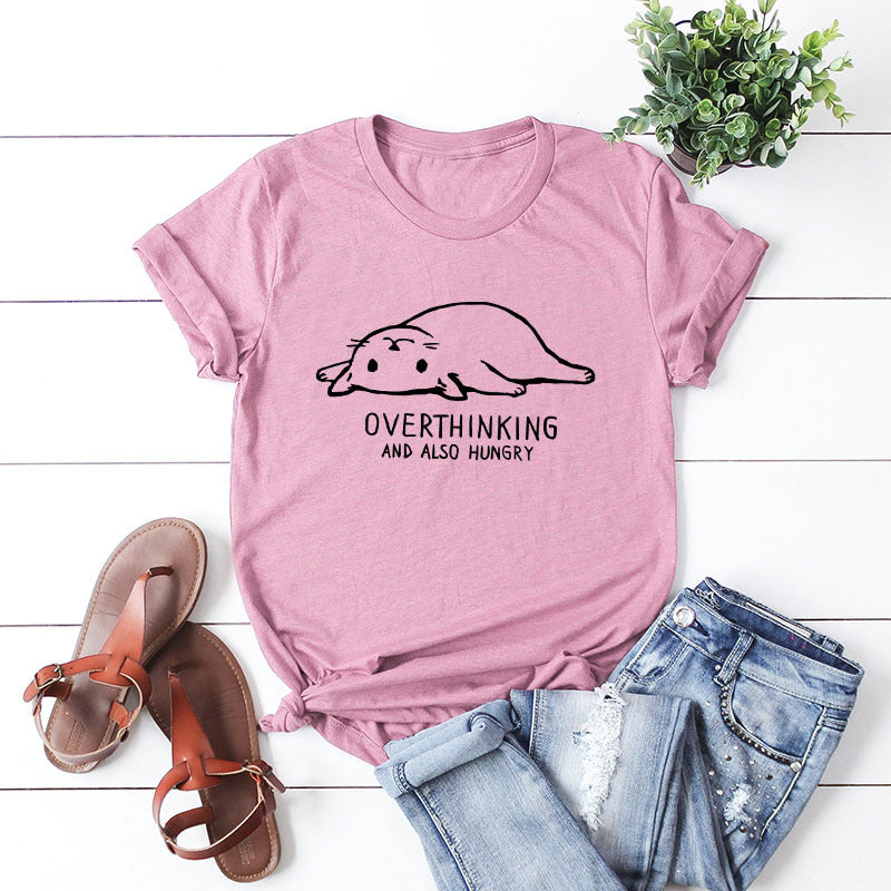 T-shirt de Chat Je pense trop et J'ai faim - Vraiment-chat