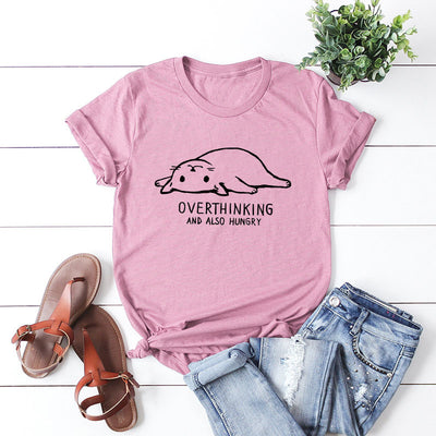T-shirt de Chat Je pense trop et J'ai faim - Vraiment-chat