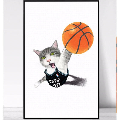 Poster Chat Humour Basket-Ball - Vraiment-chat